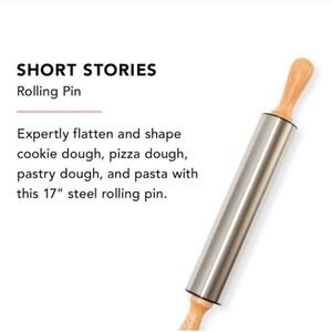Short Stories 17 Inch Stainless Steel Rolling Pin Wood Handles FabFitFun‎ NWT